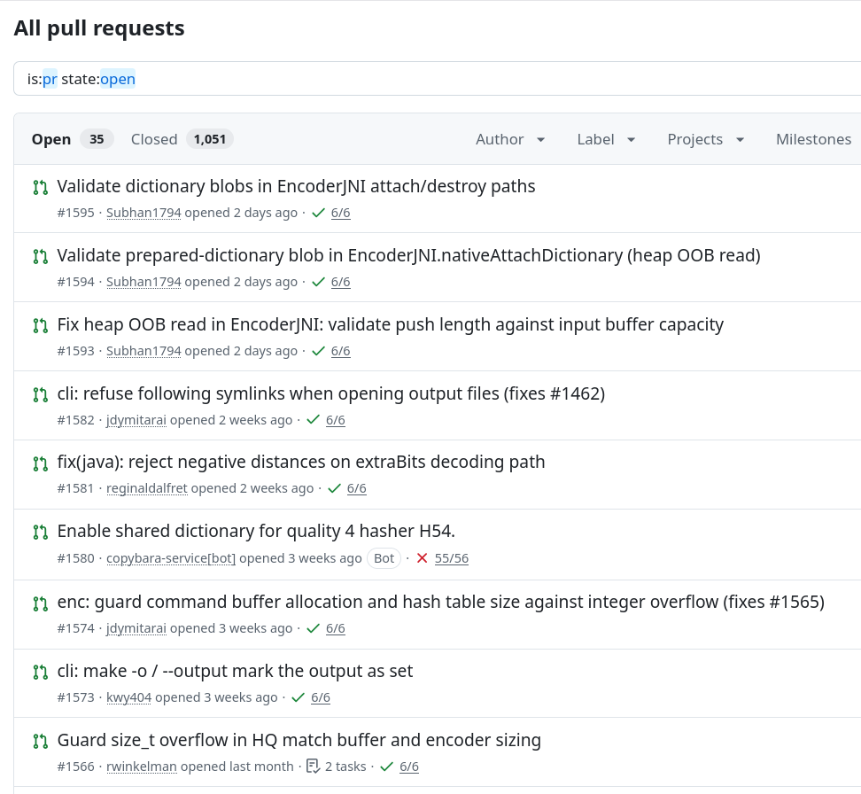 Open pull requests in the Google Brotli repository