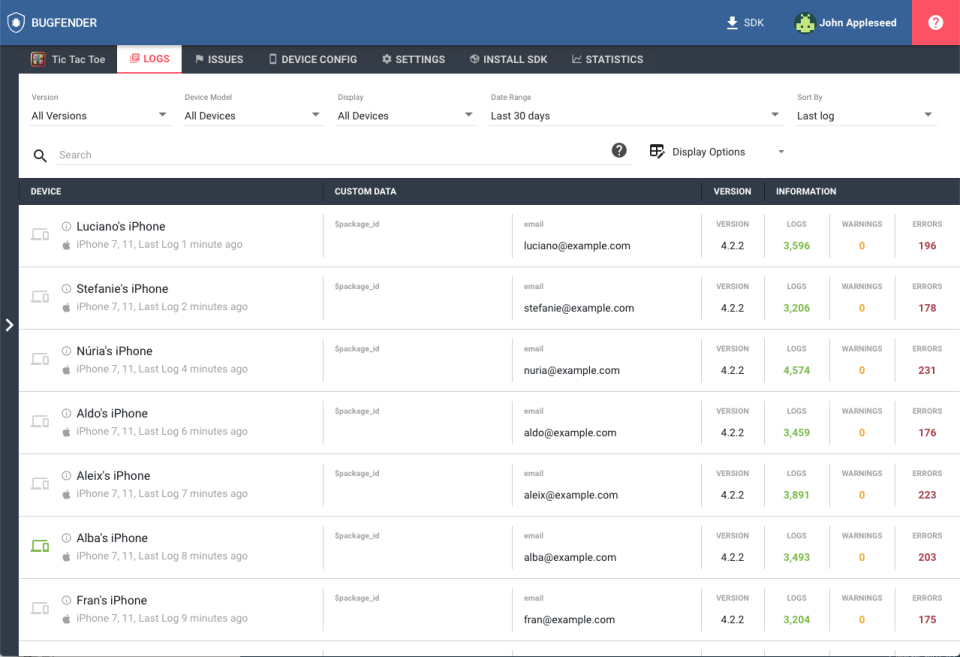 Bugfender screenshot