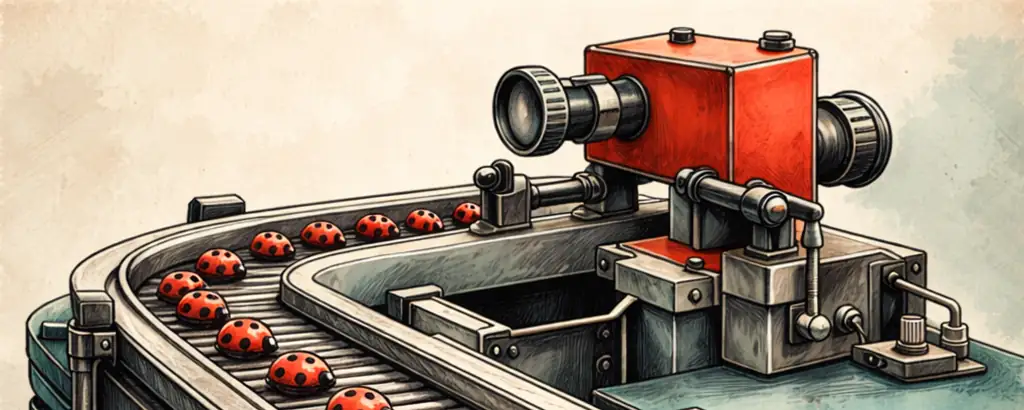 A conveyor belt with lady-bugs