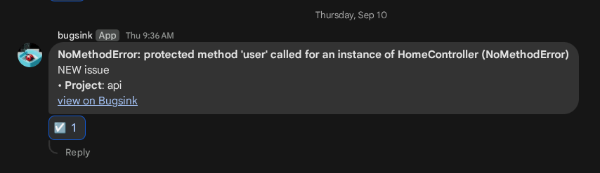 A Bugsink issue alert delivered in Google Chat