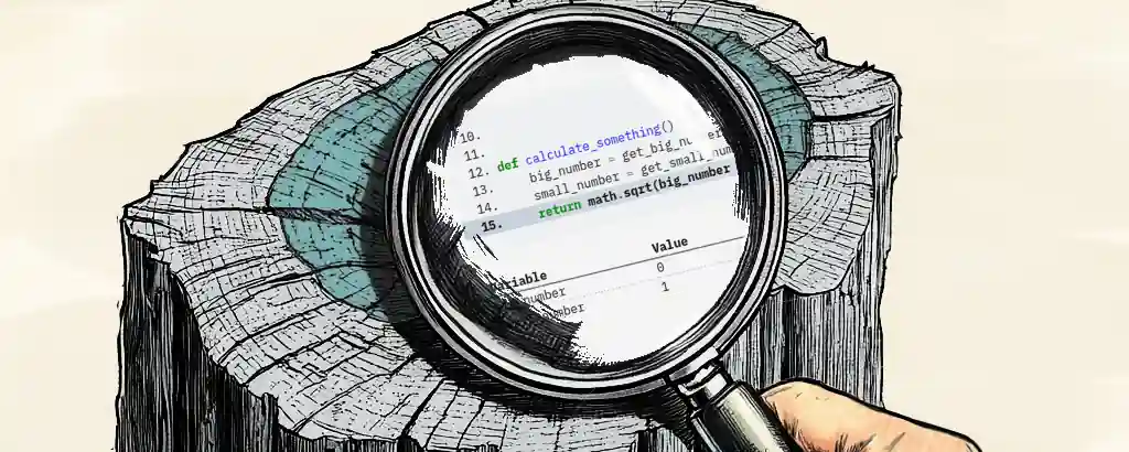 Magnifying glass over a log file showing a stack trace Magnifying glass over a log file showing a stack trace