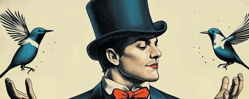 Magician switching two birds