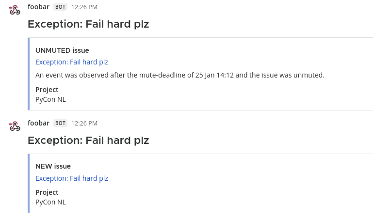 New and unmuted Bugsink issue alerts in Mattermost