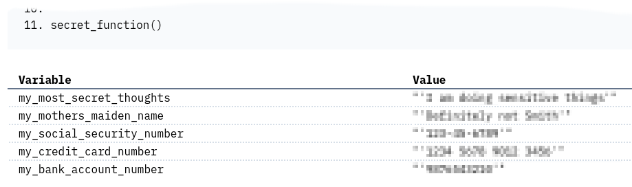 Sensitive data in an error report
