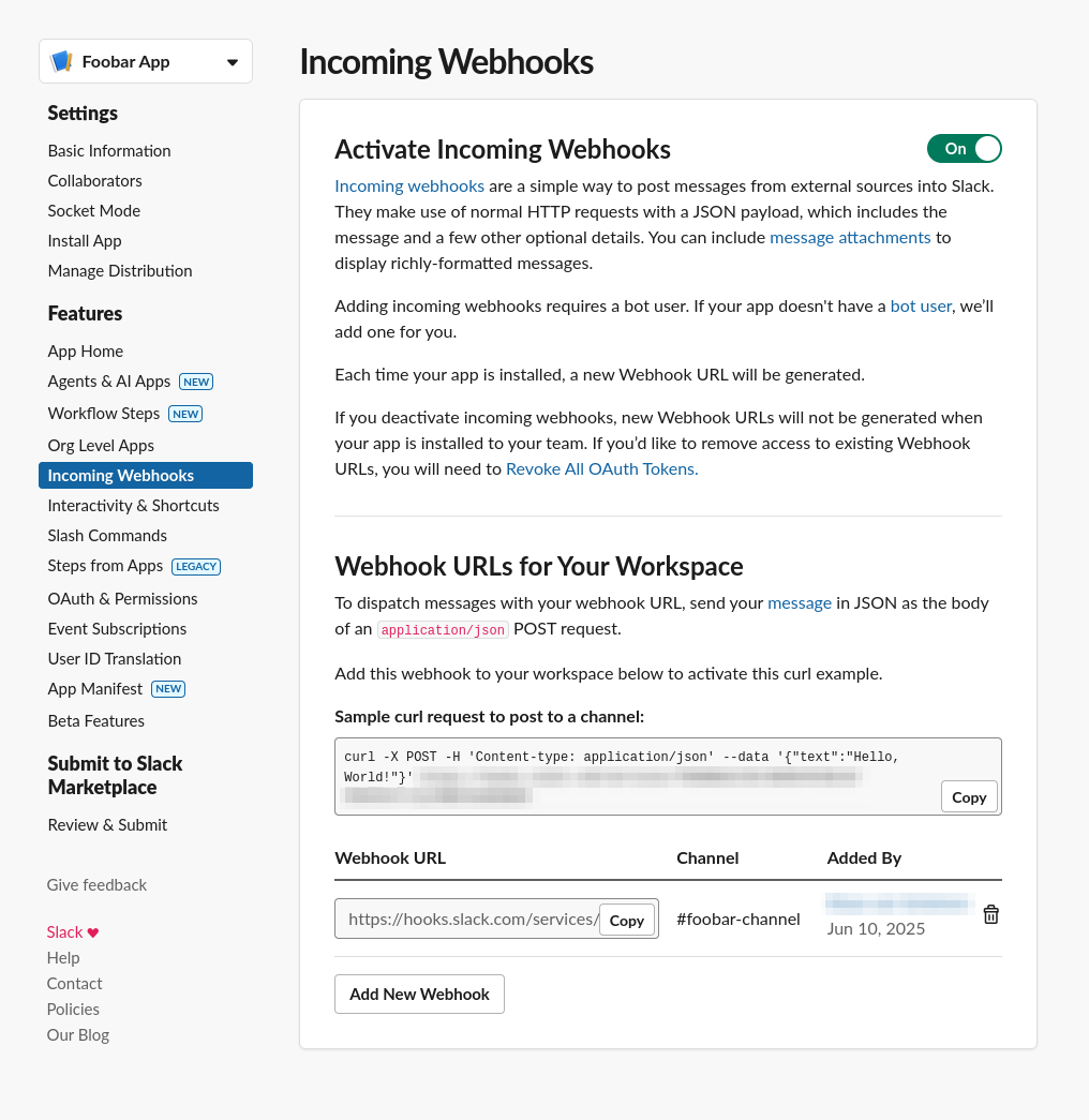 Setting up a Slack webhook